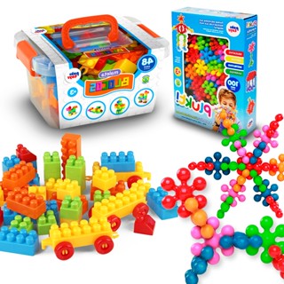 Brinquedo Blocos De Montar Com Rodinha Plukt Estrelas Educativo Criativo Para Montar C/ 100 e 48 Peças