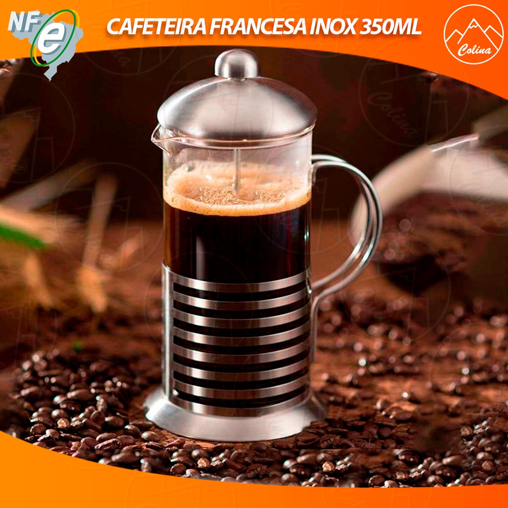 Cafeteira Prensa Francesa Inox e Vidro 350ML Café Chá Leite