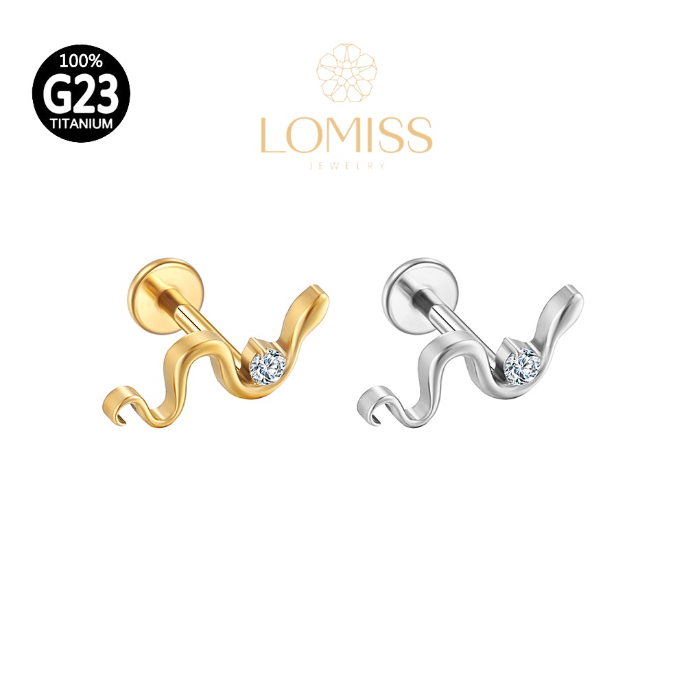 Piercing Helix Conch Labret Titânio pvd Cobra Zircônia《Lomiss semijoias》 em Oferta na Shopee