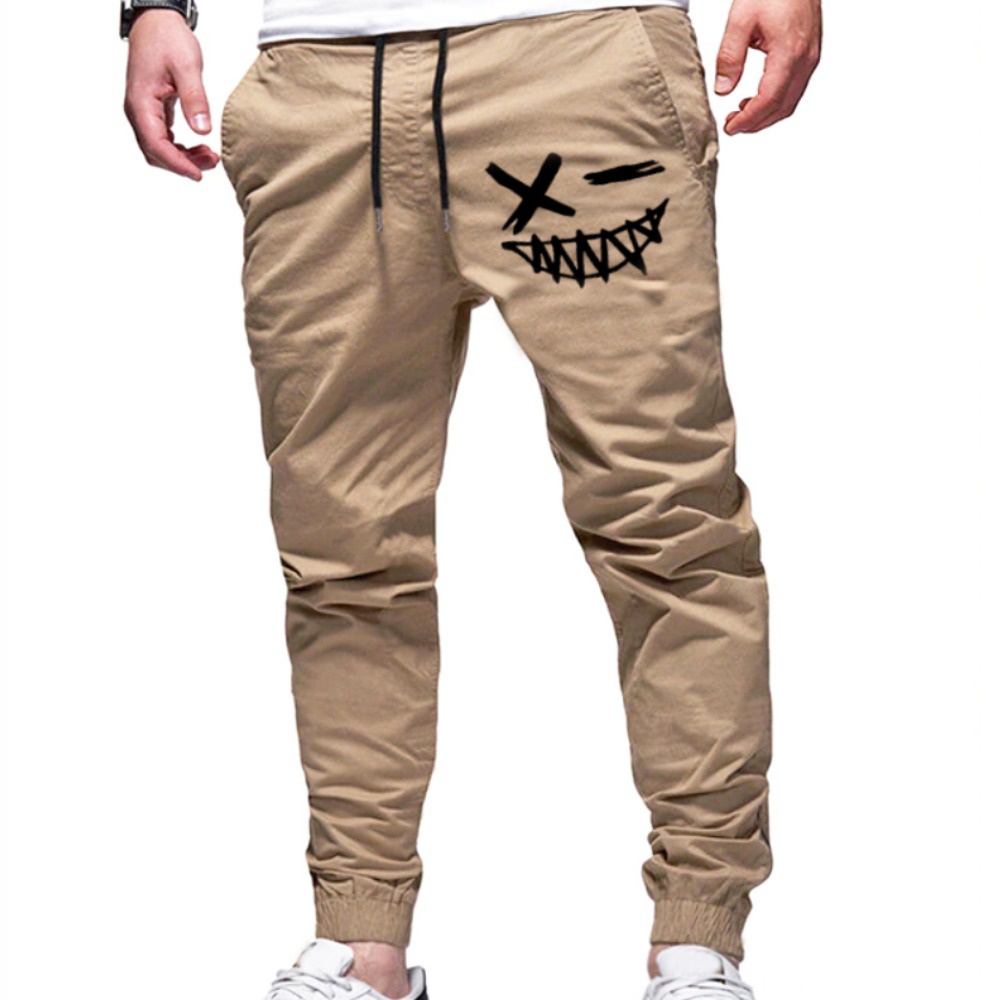 Calças Jogger Jeans Camuflada Masculina  Sorriso Malvado Com Punho Elástico