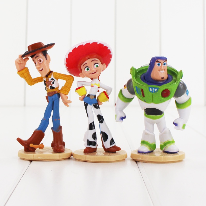 3Pcs/Conjunto Disney Pixar Animação Estúdios Anime Toy Story Xerife Woody Buzz Lightyear Jessie Q Versão Figuras De Ação Em PVC