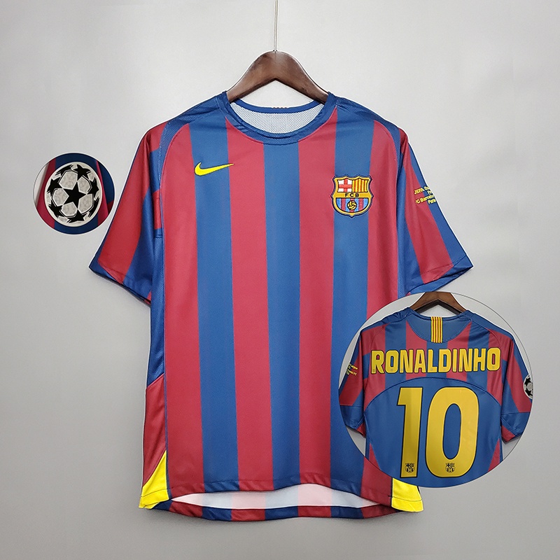 RONALDINHO Barcelona 2005 2006 Camisa Retro Fardas De Futebol Em Casa Golden Editio 10 RONALDINHO 30 MESSI