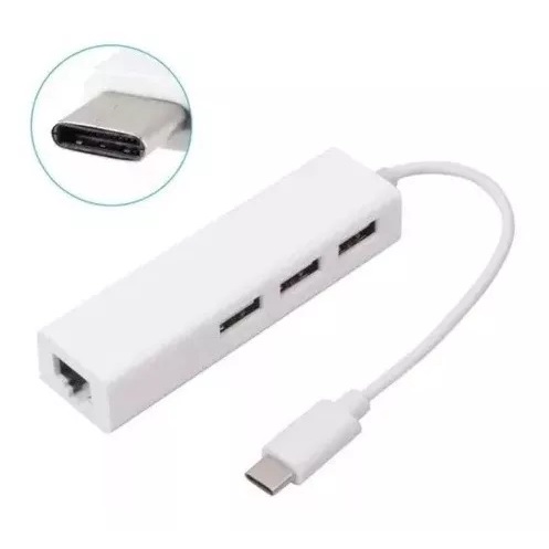 Placa Rede Usb Tipo C Rj45 - Lan Ethernet 10/100 + 3 Usb 2.0