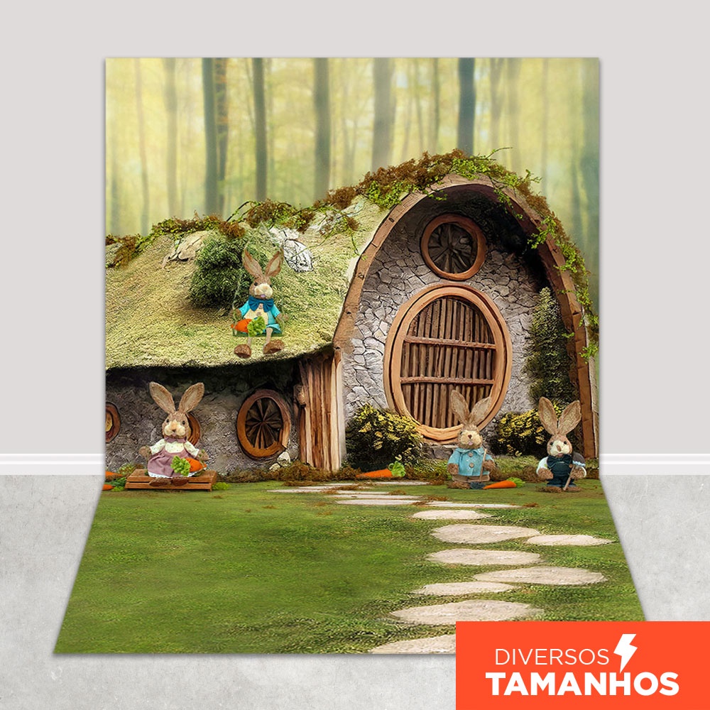 Fundo Fotográfico Páscoa Casinha dos Coelhinhos Em Tecido PCA-264 em Oferta na Shopee