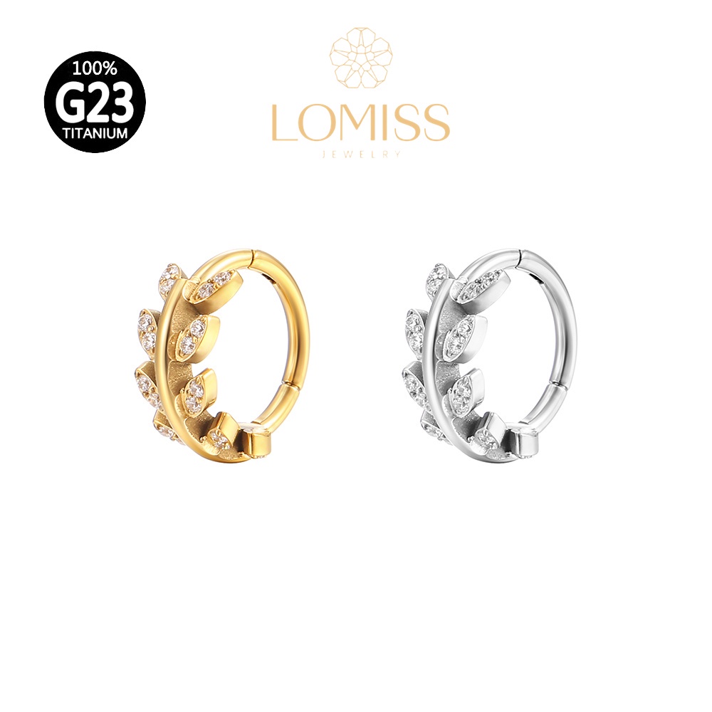 Piercing Helix Conch Argola Titânio PVD Clik Folhas Zircônia《Lomiss semijoias》