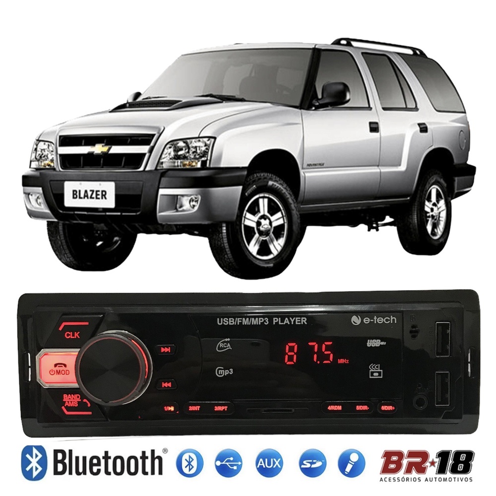 Radio Mp3 Som Automotivo Bluetooth Usb Cartão Sd Blazer S10