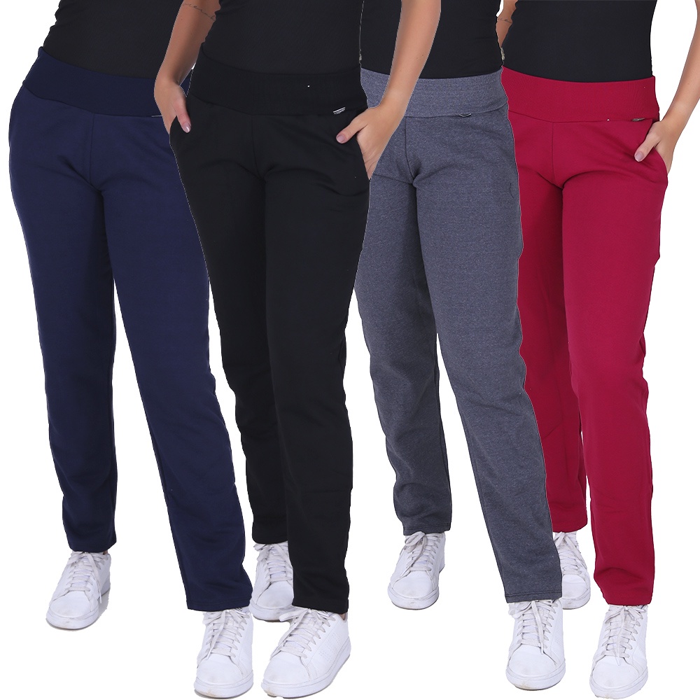 Kit 4 Calças De Moletom Feminina Algodão Peluciado Quentinha - Women Clothes