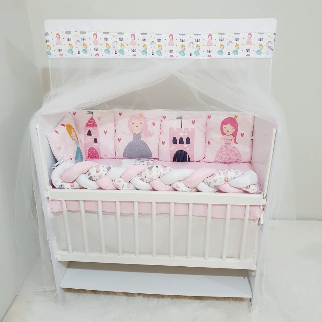 Kit Mini Berço com 13 peças Enxoval Completo Bebê Menina Princesas