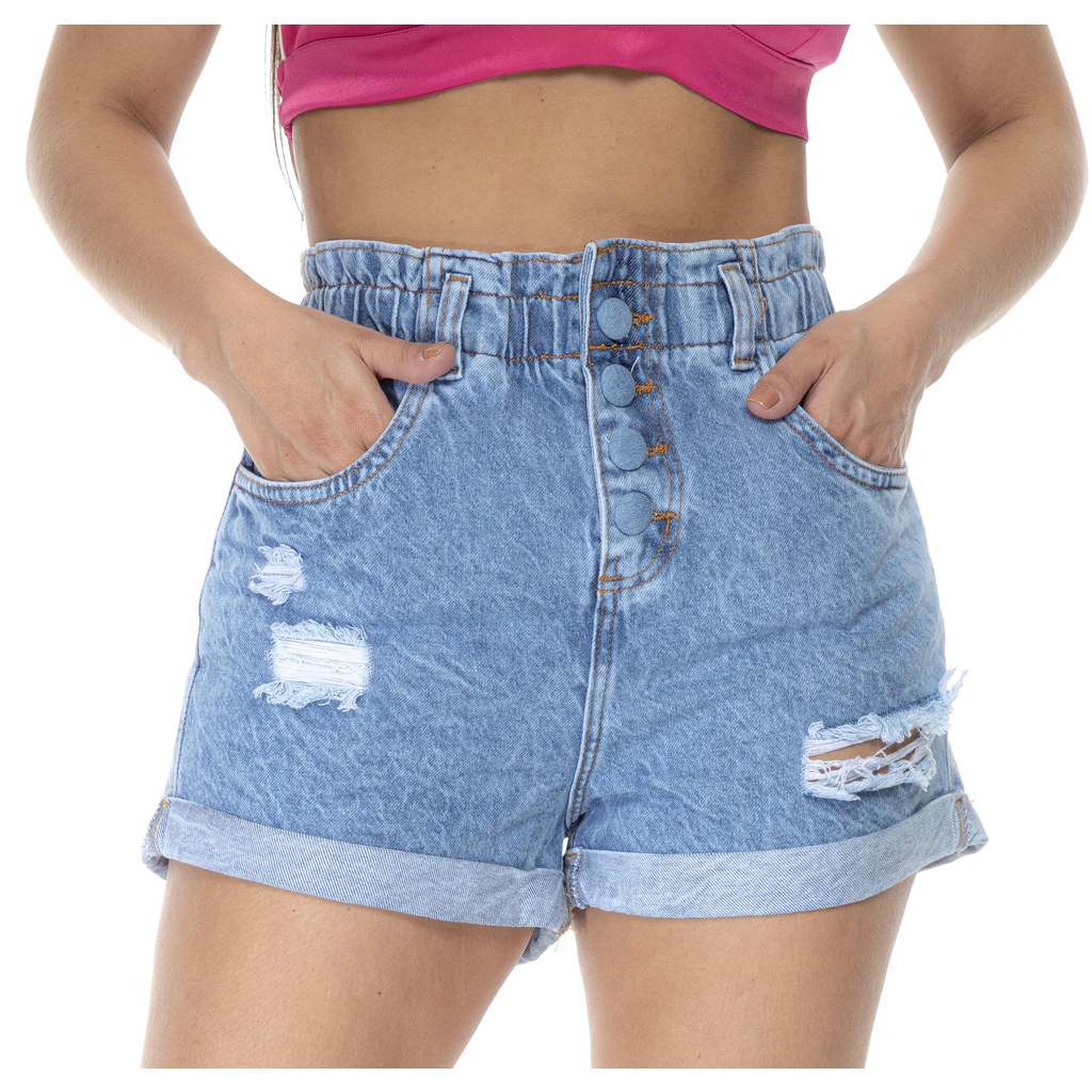 Shorts jeans feminino Curto Sem Lycra Levanta Bumbum Cintura Alta