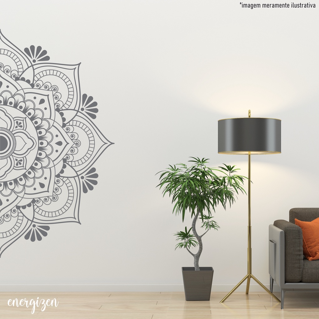 Imagem Adesivo Parede Mandala Vazada Boho Aghata - Meia Mandala Decorativo Quarto Sala Cabeceira Teto Vidro
