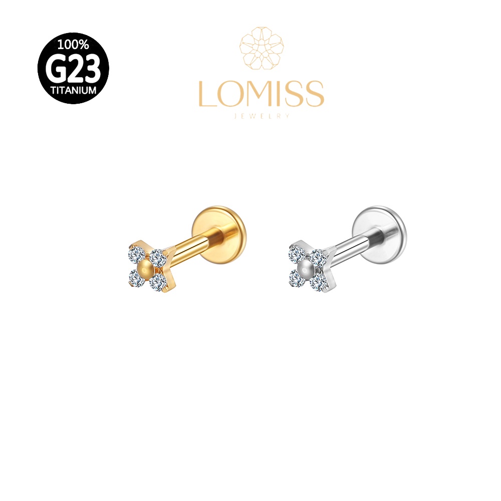 Piercing labret  PVD Titânio G23 Labret Flor 4 Petalas Zircônia Tragus 1.2X8mm 《Lomiss  piercing》 em Oferta na Shopee