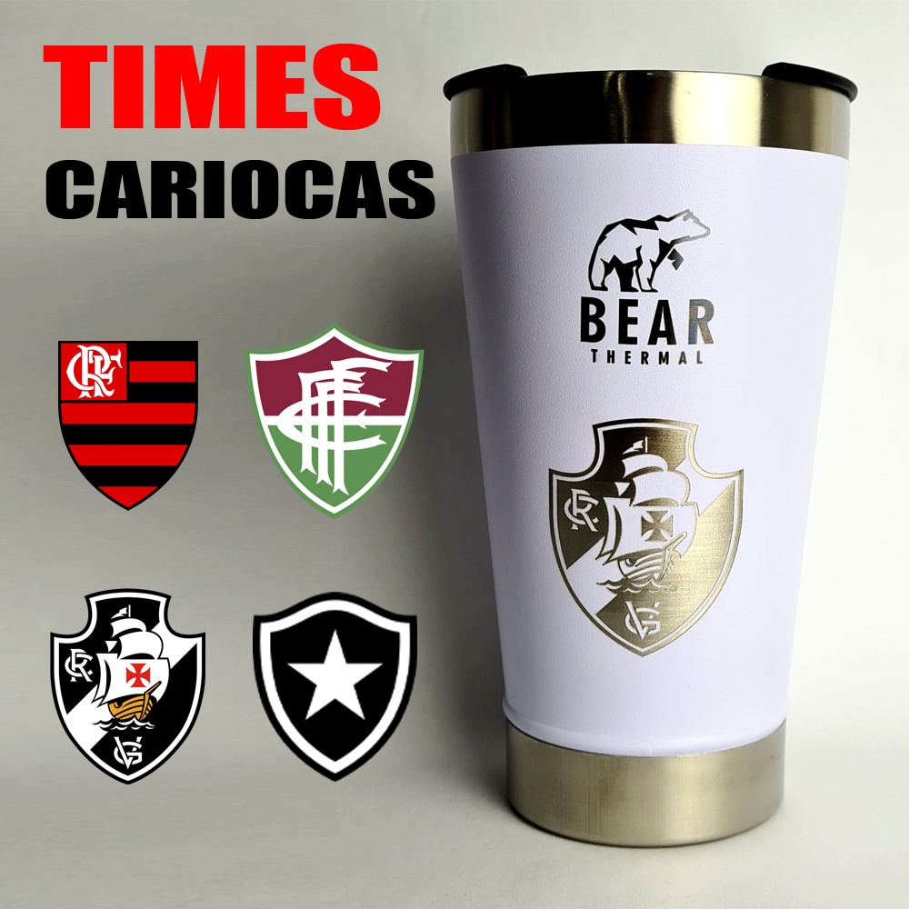 Copo térmico BEAR THERMAL ORIGINAL TIMES CARIOCAS, FLA, FLU, BOTAFOGO, VASCO com tampa e abridor verde e amarelo, brasil cozinha copo stan, natal presente