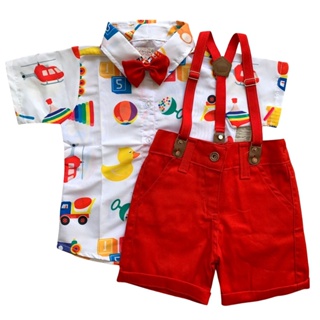 CONJUNTO infantil BRINQUEDOS para menino, roupa de suspensorio tema brinquedo Camisa Gravata Bermuda em Oferta na Shopee