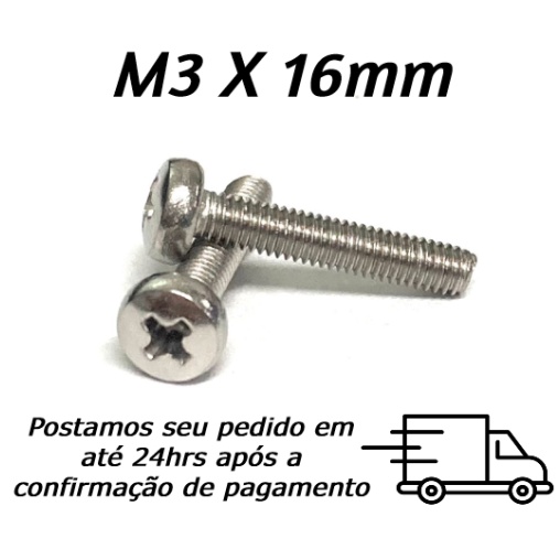 Parafuso Maquina M3 x 16mm Inox Cabeça Panela