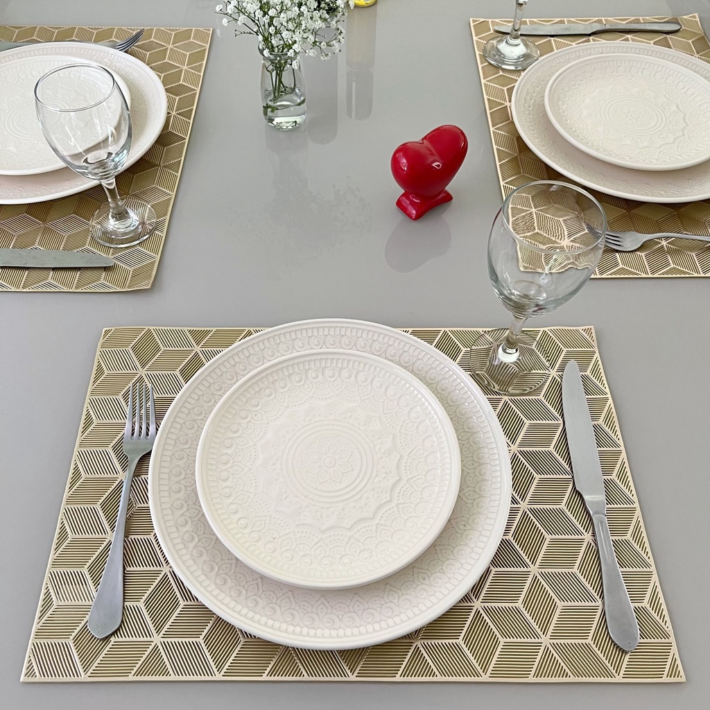 Jogo Americano Retangular Prisma Mesa Posta Jantar Cozinha Kit Com 6 Lugares Vazado