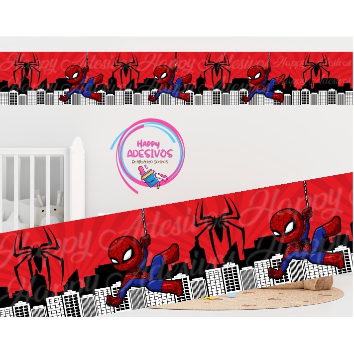 Faixa Adesiva Decorativa Parede Quarto Menino Infantil Homem Aranha Baby Super Heróis Gamer Adesivo Colante