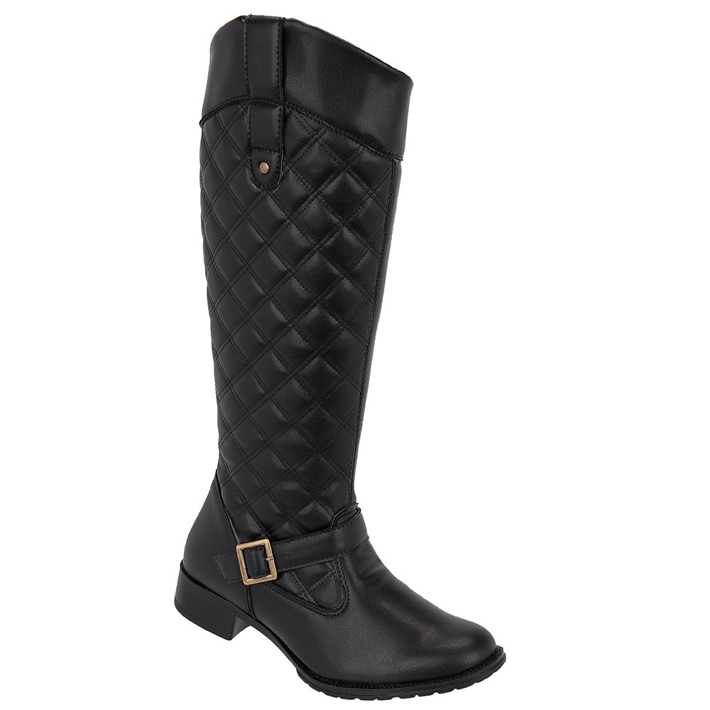 Bota Feminina Montaria Cano Longo Bordado Lateral Conforto Promoção