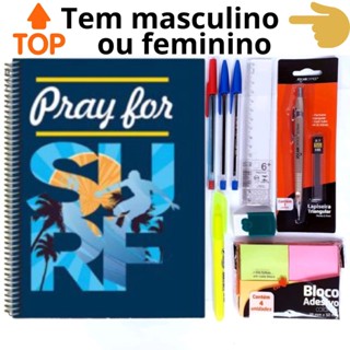 Kit estudante material escolar papelaria completo caderno universitário