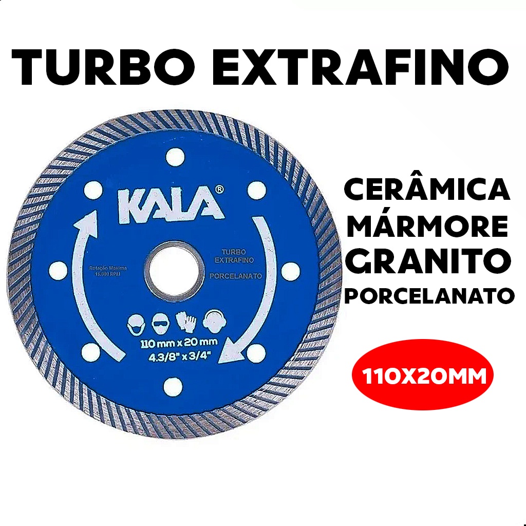 Disco Diamantado Turbo Fino 110mm Kala - Corte limpo em Porcelanato / Cerâmica