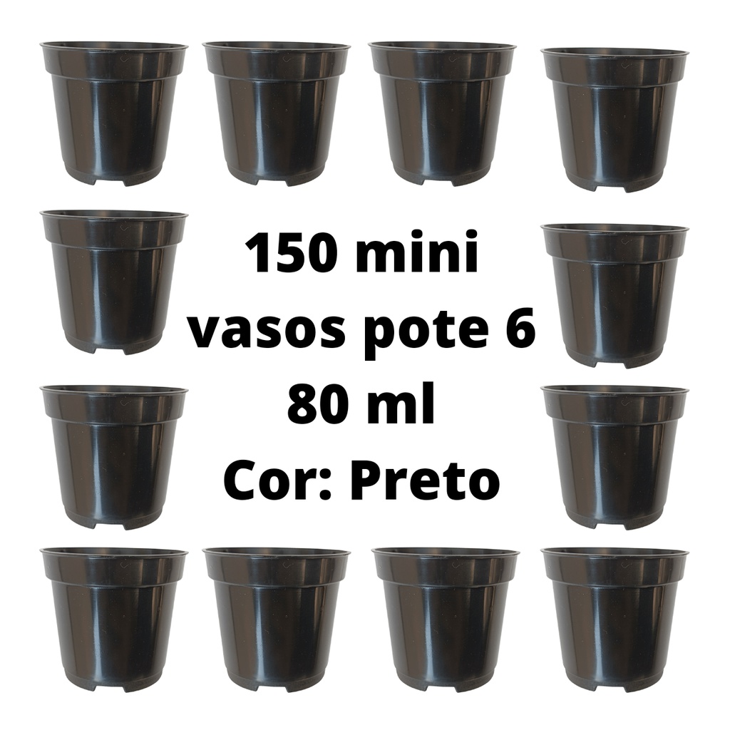150 Mini Vasos Pote 6 Para Mini Suculentas, Mini Cactos - Preto