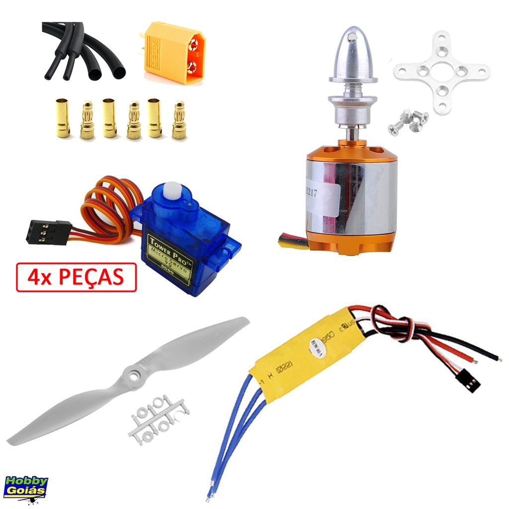Kit Eletrônica Aeromodelo 120cm C/ Motor D2836 + Esc 40A + 4 Servo 9g Cessna 182 Tucano Treinador