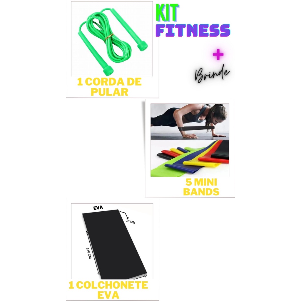 Kit Academia Funcional - Bands Elásticos Colchonete Alongamento Corda De Pular