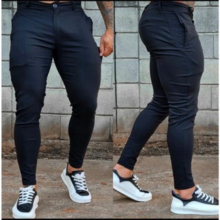 Calça Alfaiataria Preta Masculino Slim Bolso Faca Bengaline com elastano