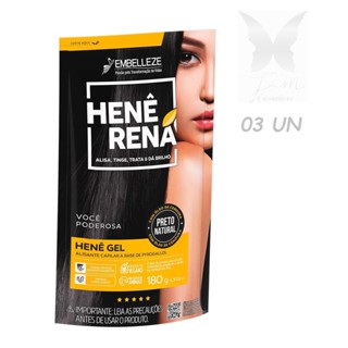 Kit com 03 unidades Henê Rená Preto Natural 180G Pouch