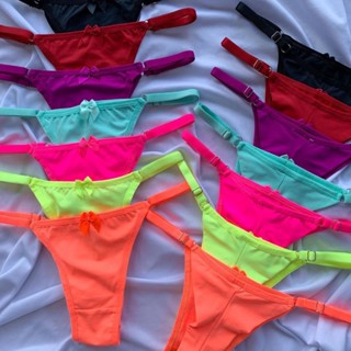Kit 2 Calcinha Fio Duplo Tanga Lisa Com Regulagem Neon Lingerie Feminina Micro Fibra