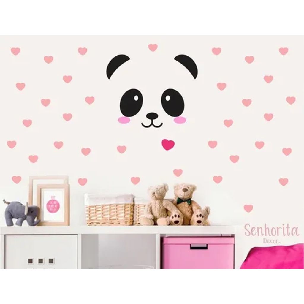 Adesivo De Parede Panda E Kit Coração - Senhorita Decor