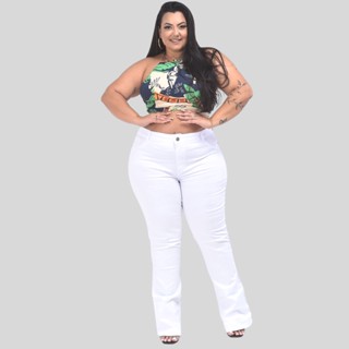 Calça Feminina Flare Branca Plus Size Tamanhos Grandes 48 ao 60