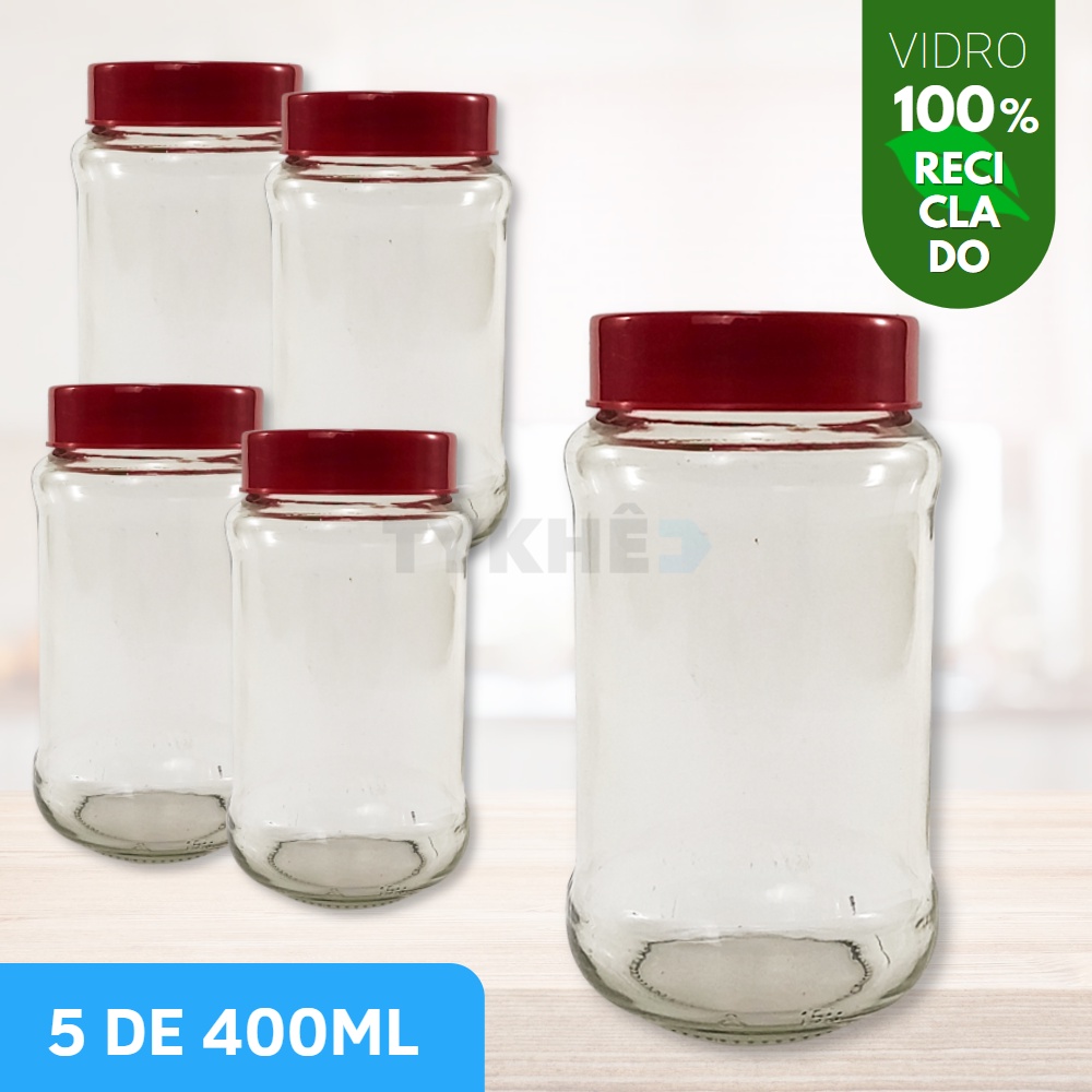 5 Pote De Vidro Conserva Para Saladas E Bolo 400ml Barilla Tampa Plástica Geleia Conserva Molho de Pimenta