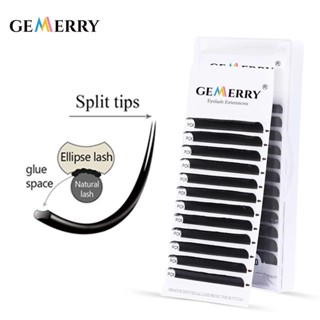 Gemerry Ellipse Flat Lashes Extension For Professionals Eyelashes Split Tip Profession Soft Silk Eyelash C/D Curl