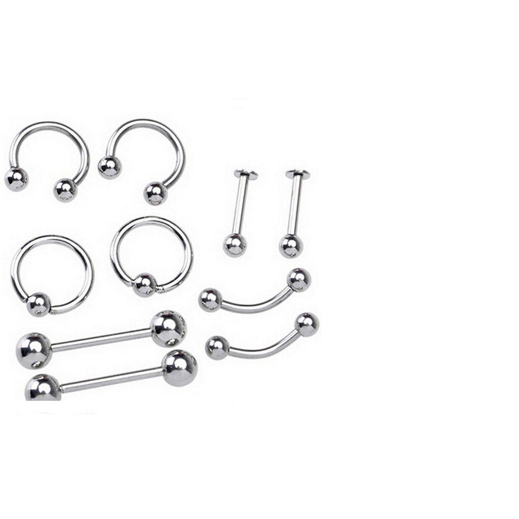 Kit Piercing Ferradura Captive Barbel Tragus Septo Labret Helix Aço Cirúrgico10 Unidades - Não Desbota e Não Empretece