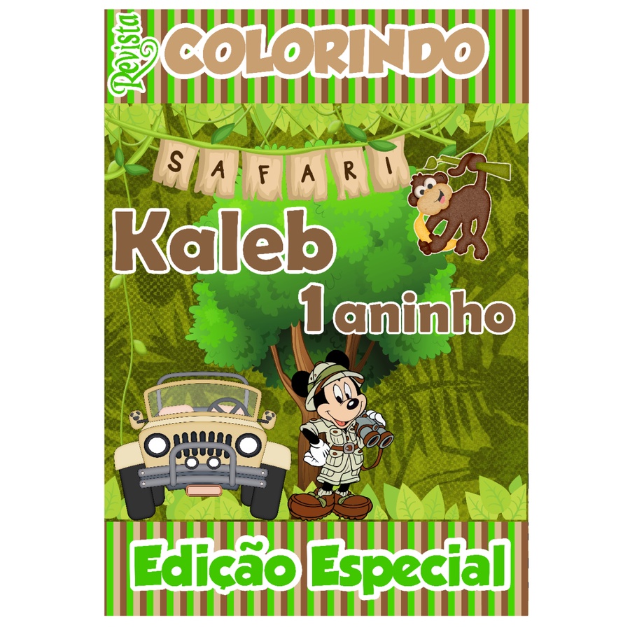 Livro De Colorir Personalizado / Revistinha de Colorir - Tema: Mickey Safari / Minnie Safari