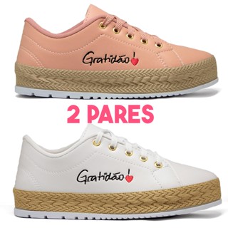 Tênis feminino 2 Paresdia a dia caminhada trabalho barato casual promoção Gratidão