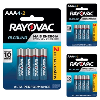 18 Pilhas Palito AAA alcalina longa duração Rayovac 3 Cartelas