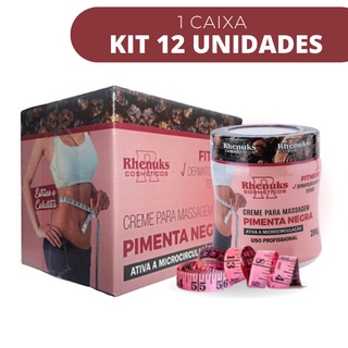 12 un Creme PIMENTA NEGRA Redutor de Medidas  200g - Rhenuks Cosméticos - Elimina estrias e celulite