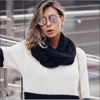 Cachecol Gola feminino tricot moda blogueira outono inverno Duas Voltas Tricô Unisex lenço