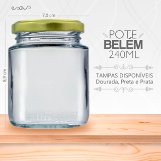 5 Potes de vidro BELÉM 240 ML com tampa em Oferta na Shopee