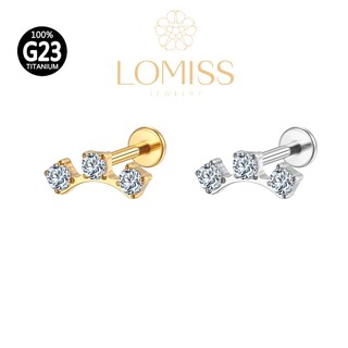 Piercing Labret Titânio PVD Três Quadrados de Zircônia 《Lomiss Piercing》 em Oferta na Shopee