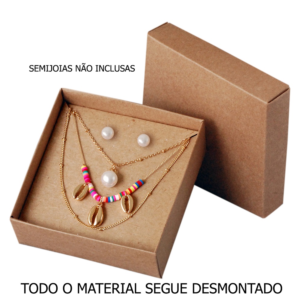 50 Caixa Caixinha Papel Kraft p/ Joia, Semijoia Biju Bijuteria - 9 x 9 x 3,5 cm (LxCxA) CX044K50