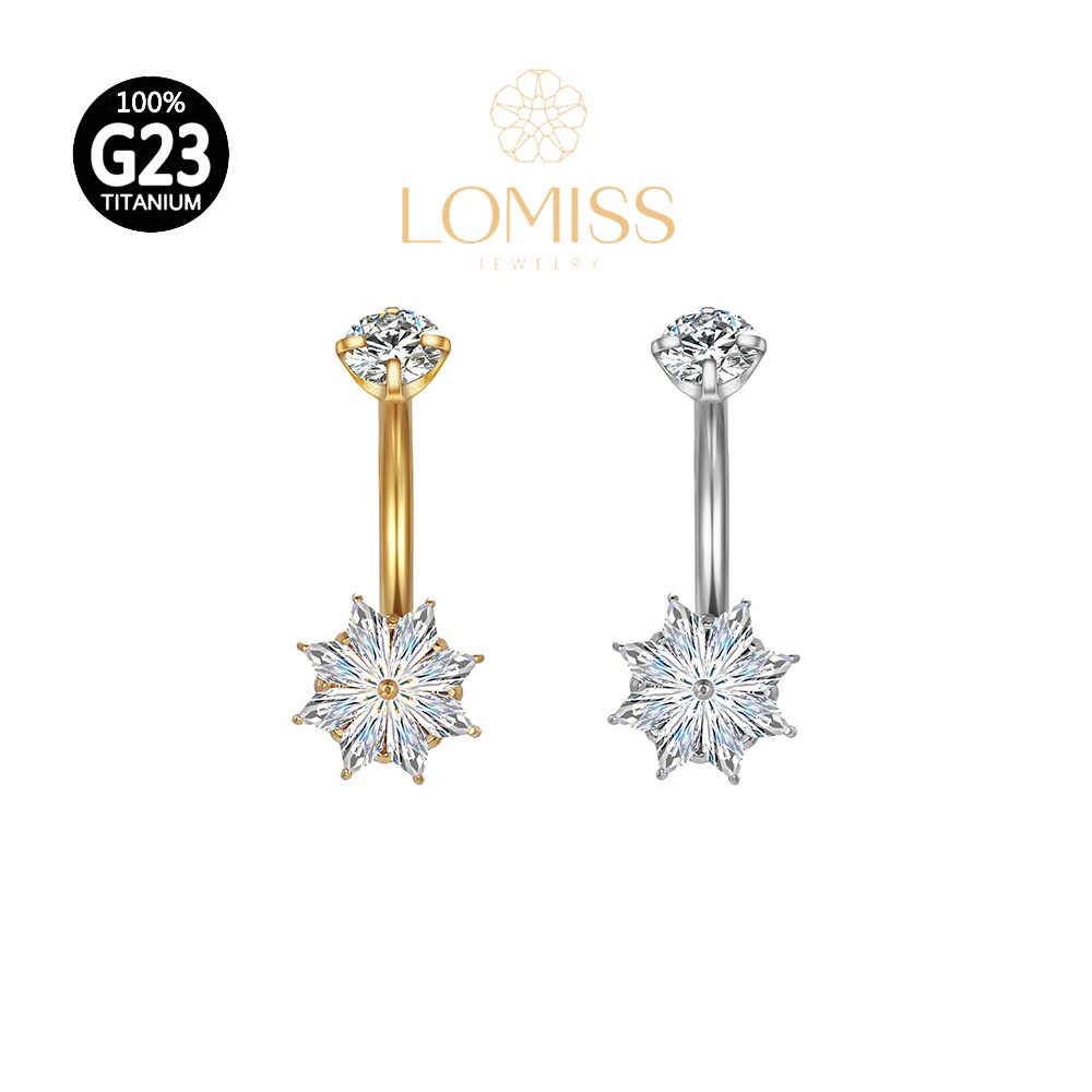 Piercing Umbigo Banana Titânio G23 com Flor de Zircônia em Oferta na Shopee