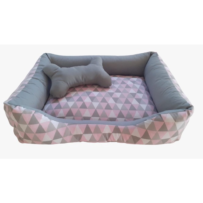 Caminha de Cachorro Caminha Pet Cama pet tamanho M Lavavel com Fundo impermeavel +Ossinho Geometrico Rosa/Cinza
