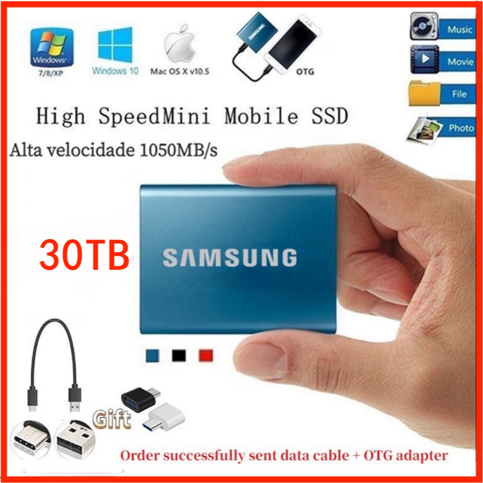 Samsung T5 SSD 30TB/16TB/8TB/4TB USB 3.1 Tipo Hd Adaptador Externo 1TB/2TB/500GB Disco Rígido