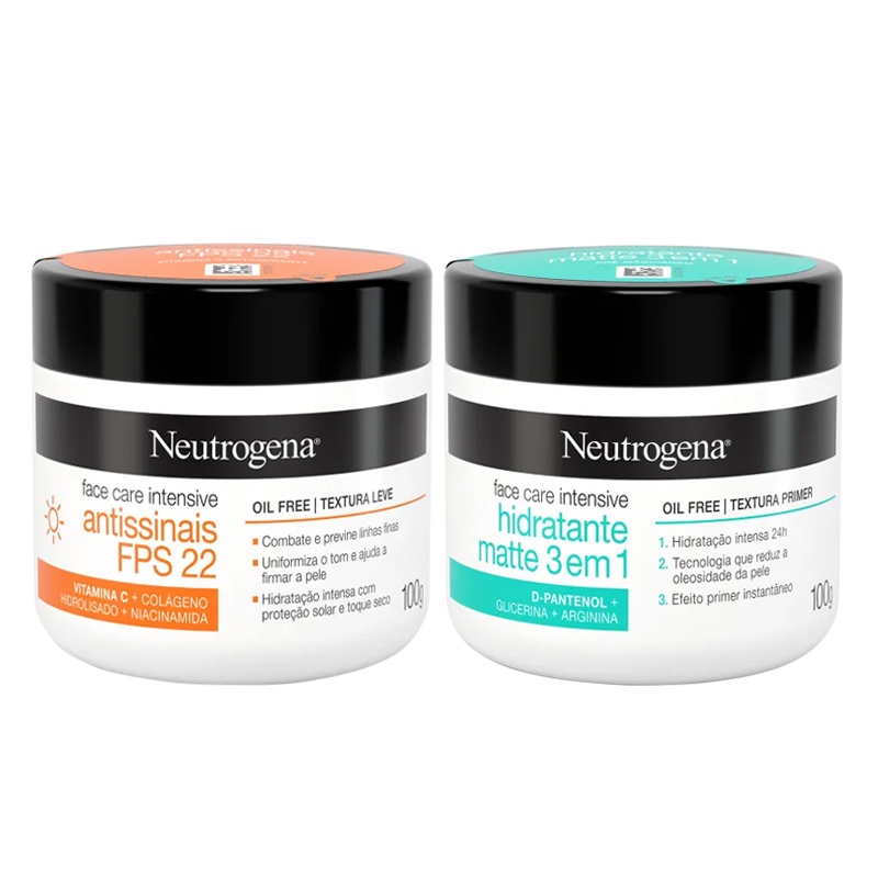Kit Cremes Facial Neutrogena Hidratante + Antissinais Dia FPS22 100g - 2 Itens - Beauty