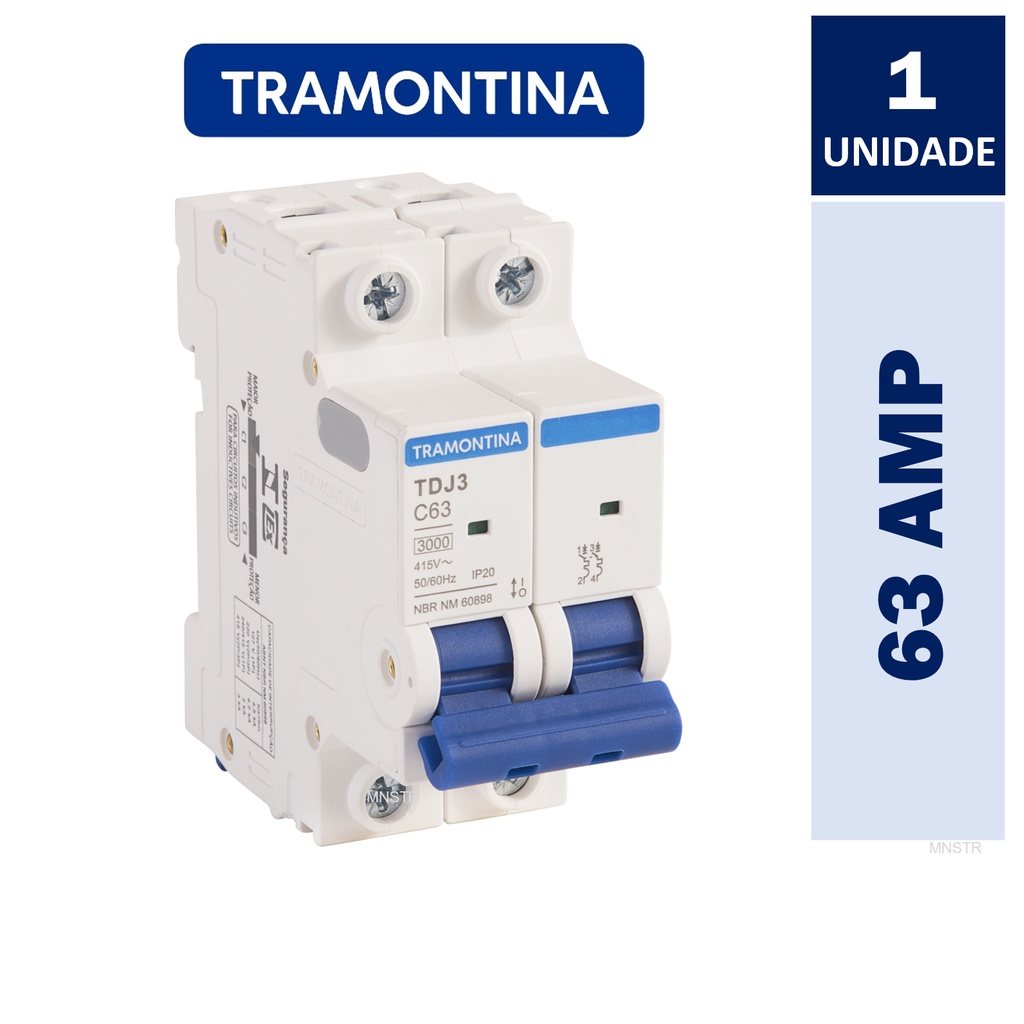 Disjuntor Bipolar 63A Curva C 3kA DIN Tramontina TDJ3-2C63