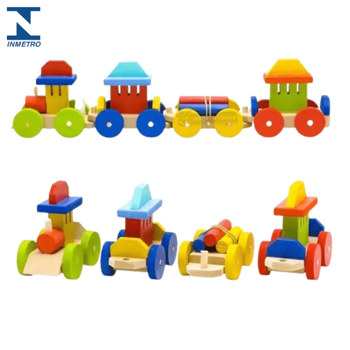Brinquedo Trem Trenzinho Pedagógico Madeira 4 Vagões Educativo Montessoriano