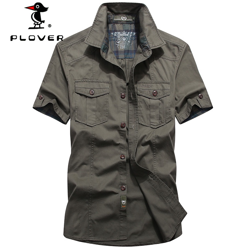 Camisa masculina PLOVER Plus Size camisa de manga curta negócios Casual camisa masculina impressão de algodão puro