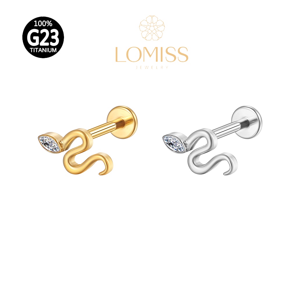 Piercing Orelha Labret Titânio PVD Cobra Zircônia Lomiss semijoias em Oferta na Shopee